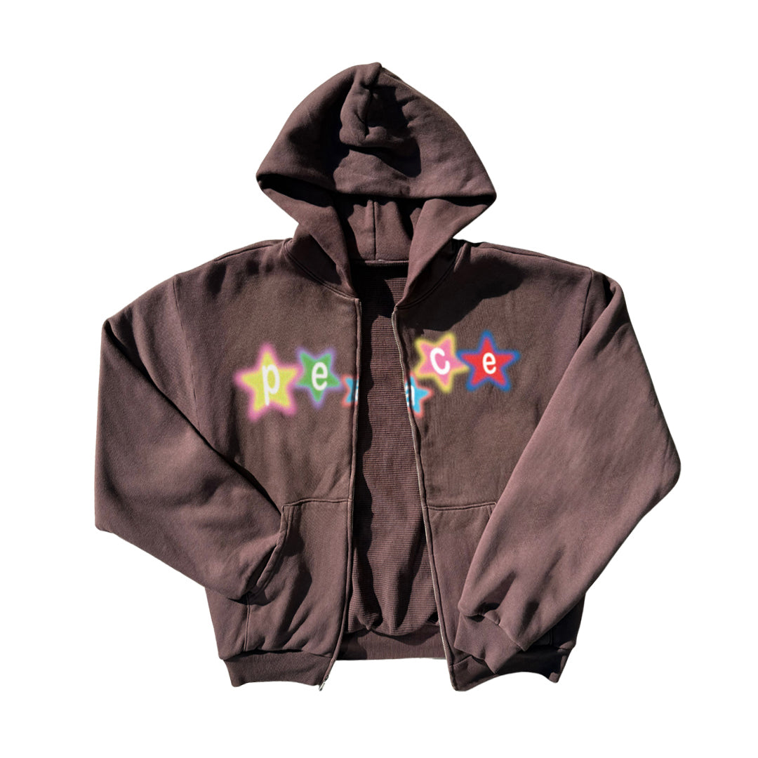 Peace Star Logo Thermal Zip Up Hoodie