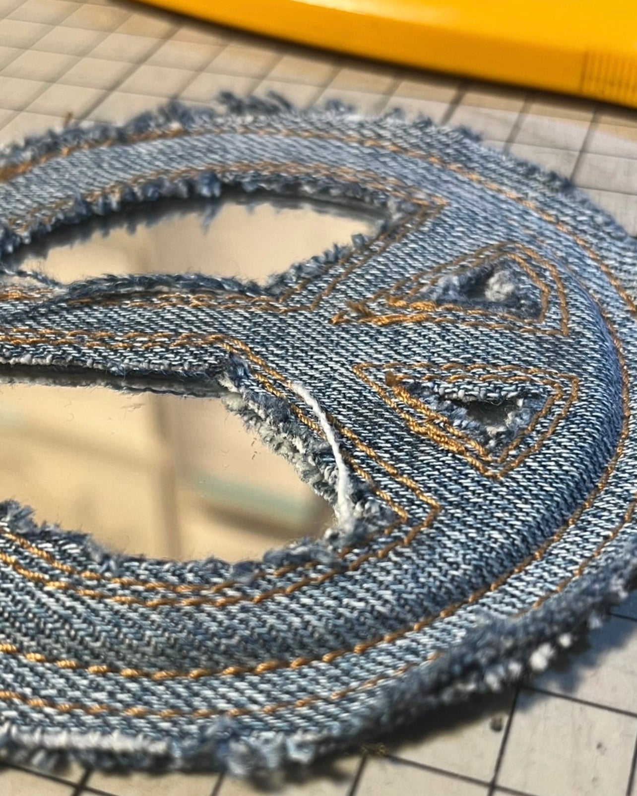 ''Peace is mirroring'' Denim Mirror - Blue x Gold