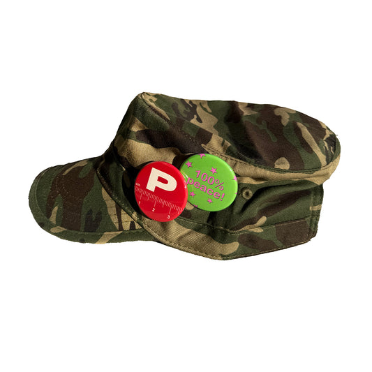 Camo Field Cap + Pin Badges Set